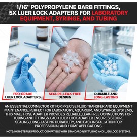 BleedZone Male Luer Lock Adapter to 1/16" Hose Barb, PP Polypropylene Male Hose Barb Fitting, Durable Luer Lock Connector for Syringe Adapter, Laboratory Tubing & Fluid Transfer Systems 5 Pieces