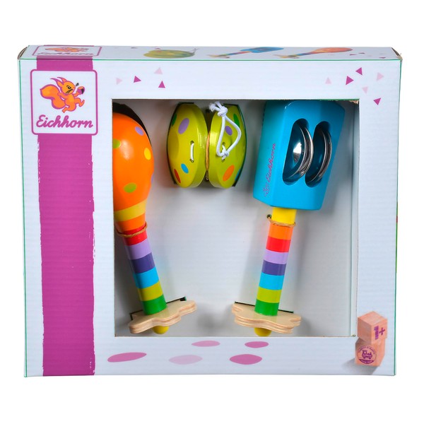 Eichhorn 100003484 Music Set Includes Rattles, Maracas and Castanets, Colourful