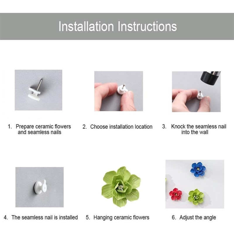 AMERRY Ceramic Wall Flower Decor Artificial 3D Flower Wall Art，Handmade