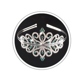 Yheahin Glitter Silver Crystal Princess Tiara Elegant Rhinestone Pearl Crown Wedding Prom Birthday Party Headdress Costume Hair Accessories for Girls (Green-crystal)