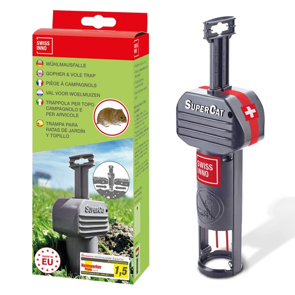 SWISSINNO Vole Trap PRO SuperCat. Control Voles and Field Mice, Unique Trigger Catch Action, Ultra-effective with High Catch Rates. Easy to Setup, Safe and Reusable. Made in Europe: 2x Traps