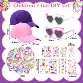Gifts for Girls 4 5 6 7 8 9 10 11 12 Year Old Decorate Your Own Baseball Cap, Unicorn Stickers Baseball Caps with Glitter Gem Stickers, Arts and Crafts for Kids Back to School Birthday Present