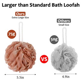 Bath Sponges Loofahs 75g/Piece, Large Size Shower Sponge Exfoliating Cleaning Bath Loofa Body Scrubber Balls for Women Men - Pack of 6