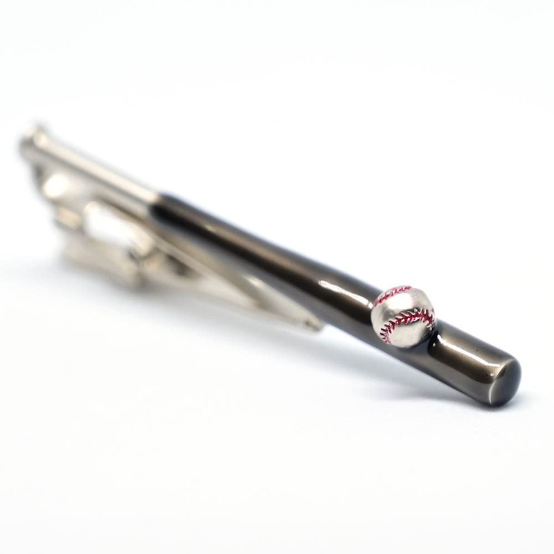 Swank T0140 Baseball Bat Tie Bar (Black with Ball), Brass,