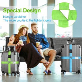 Suitcase Strap, Suitcase Strap, Pack of 2 Suitcase Straps 420 cm + 420 cm Suitcase Strap, Adjustable Suitcase Strap, Eye-catching, Suitcase Strap, Cross Strap with Address Tag, Suitcase Accessories