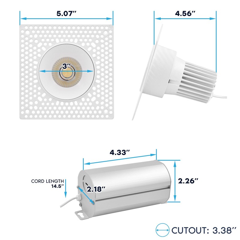 LUXRITE 3 Inch Trimless LED Recessed Lighting, 15W, 1100LM, 5CCT