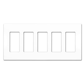 NEU 5-Gang Screwless Decorator Wall Plates Child Safe Outlet Cover, 4.75" x 10", Unbreakable Polycarbonate Thermoplastic, Glossy White