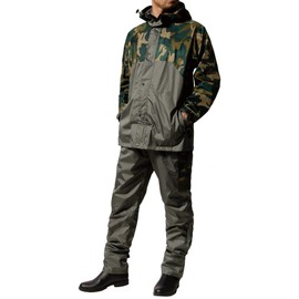 Makku Rain Coat (Waterproof 21.2 psi (15,000 mmH2O)) (Breathable 212.3 oz/yd2 (10,000 g/m2)) (Reflective Print) (Adjustable Hem) (Hood Roll-Up Possible) (Large Storage Pocket) Green Camouflage M
