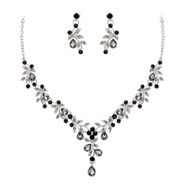 Clearine Wedding Jewellery Set for Women Bride, Y Necklace Dangle Earrings Set Impressive Crystal Teardrop Leaf Flower Cluster Prom Jewellery for Bride Bridesmaid Grey Silver Tone, Crystal