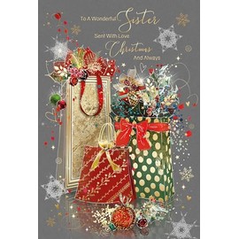 Cherry Orchard 'Wonderful Sister' Christmas card, from the Gorgeous Grace range, Finished with gold foil detailing, and comes complete with Gold envelope