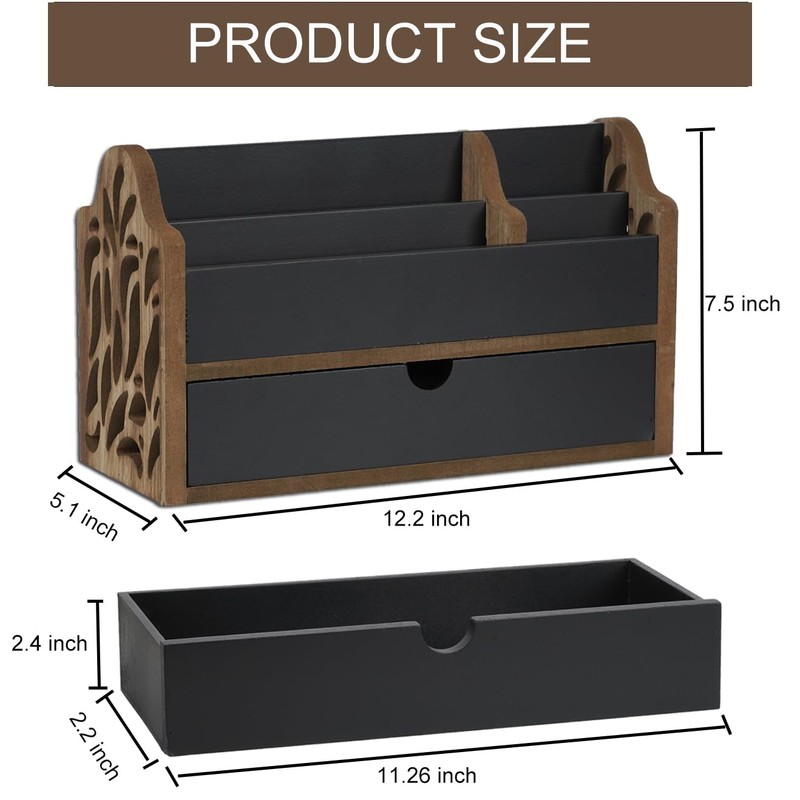Dhmkfly Desk Organizer with Drawer Wood File Office Mail Organizer