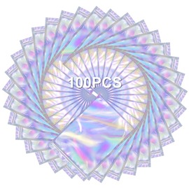 GULIN 100 Pieces Resealable Holographic Mylar Bags for Small Business - Smell Proof Foil Pouches with Clear Window, Jewelry, Candy, Lipgloss, and Sample Packaging (Holographic Color, 3.9X5.9 inch)