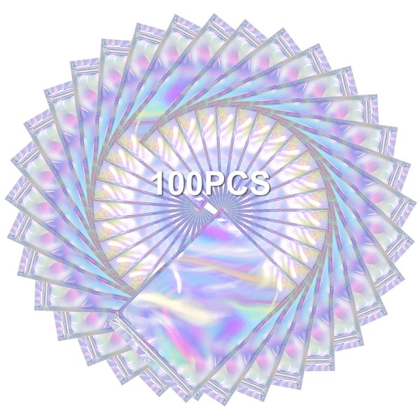 GULIN 100 Pieces Resealable Holographic Mylar Bags for Small Business
