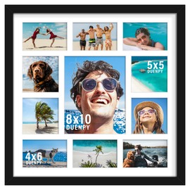 DUENPY 20x20 Collage Picture Frames Display One 8x10 Inch and Six 4x6 and Four 5x5 Photos Collage Wall Decor Wall Hanging or Tabletop Black