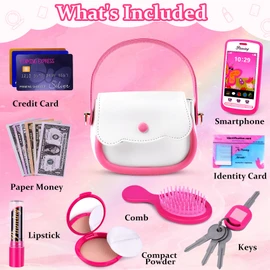 GJZZ Play Purse for Little Girls Toys - Toddler Purse Set Pretend Play Makeup Toys for 3 4 5 6 7 Year Old Girls, Kids Toy Purse Birthday Gifts for Ages 3-5 4-5 6-8 Years Old