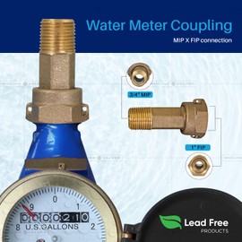 Midline Valve XND0034-OM-5 Brass Water Meter Coupling Adapter Pipe Fitting; with Nut and Gasket; 3/4’’ MIP x 1’’ FIP (5 Pack)
