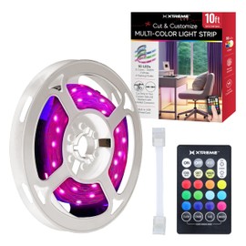 Xtreme Multicolored LED Strip Lights with Remote, 10 Foot USB Powered RGBW Lights Strip with Adhesive Backing, Cut & Reconnect, Built in 17” USB, Dimmable, 15 Colors, 90 LED Lights, 4 Flashing Modes
