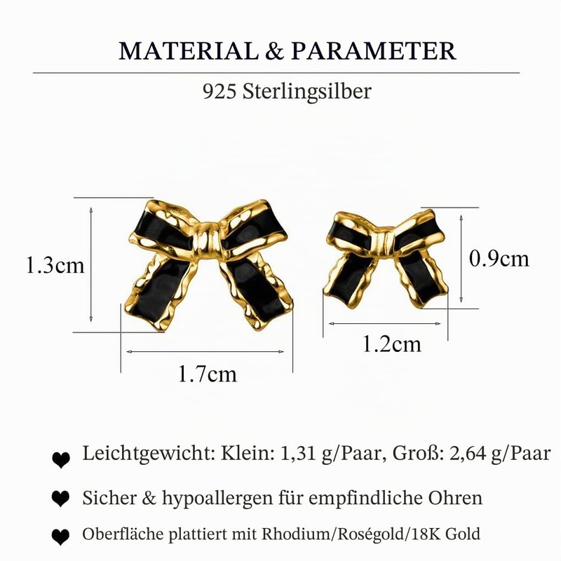 SLUYNZ Solid 925 Sterling Silver Black Bow Stud Earrings for