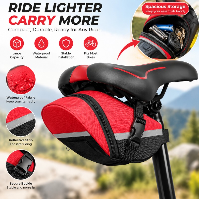 Nylon Bicycle Saddle Bag for Cycling Storage – Waterproof Rear