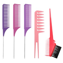 5 Pieces Hair Comb 3 Colour Hair Highlight Comb Double-Sided Baking Oil Comb Handle Comb Needle Handle Hairdressing Comb Professional Antistatic Highlight Comb for Colouring Styling