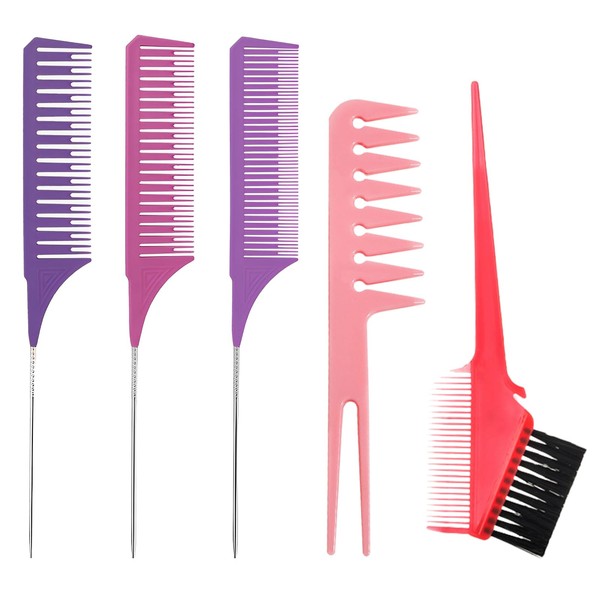 5 Pieces Hair Comb 3 Colour Hair Highlight Comb Double-Sided
