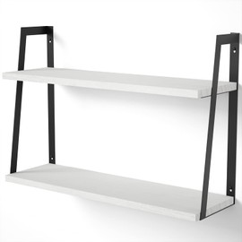 SRIWATANA Floating Wall Shelves, Rustic Wood Shelves Book Shelves Wall Mounted Ideal Room Decor (White)