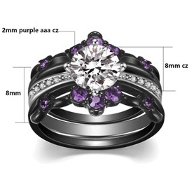 Ringcrown 1CT CZ 3pcs Black Gold Plated Wedding Ring Sets for Women Engagement Ring His Her Rings