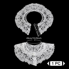 AHANDMAKER White Lace Collar, Embroidered Lace Neckline Collar, Floral Detachable Blouse False Collar Trim with Imitation Pearl Decorative Collar for Costume Sewing Craft Supplies
