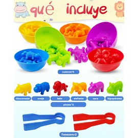 Juguetes de Animales para Contar, Montessori Juegos Didacticos de Matemáticas, con Cuencos de Clasificación de Colores, Aprendizaje Preescolar, Regalo para Navidad y Cumpleaños (45 Piezas)