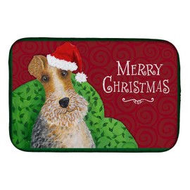 Caroline's Treasures VHA3040DDM Wire Fox Terrier Christmas Dish Drying Mat Absorbent Dish Drying Mat Pad for Kitchen Counter Dish Drainer Mat for Countertop, 14 x 21", Multicolor