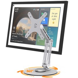 YCNEW Swivel and Tilt Stand for Echo Show 15 (Gen 1, Gen 2), Portable Monitor Stand, Adjustable Angle and Height with 360° Rotation Bases, Switching Between Landscape and Portrait Screens (White)