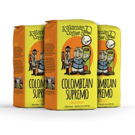 KALAMAZOO COFFEE COMPANY Colombian Supremo Whole Bean Coffee - Medium Roast | 12oz Bag (3 Pack)