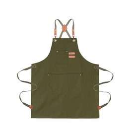 ARBINSON Chef Aprons for Men Women Canvas Apron with Large Pockets, Heavy Duty Work Apron with Adjustable Neck Stra, Mens Tool Aprons for Cooking, Gardening, Woodwork(Green)