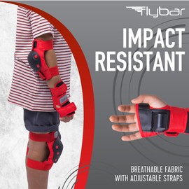 Flybar Kids Knee Pads and Elbow Pads Set, Wrist Guard for Roller Skating, Skateboard Pads, Multi Sports Protective Gear, Adjustable Velcro Straps, Impact Resistant, Heavy Duty Breathable Material