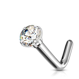 FIFTH CUE Solid Titanium L Bend Nose Stud with Prong Set Gem (18G | 2mm)