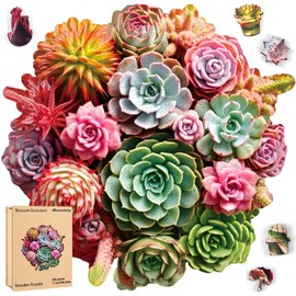 Wooden Puzzles for Adults 500 Piece, Colorful Succulent Puzzle for Mom, Challenging Puzzle, Luxurious Shaped Wooden Puzzles for Family Game Medium 16.7 * 16.3in
