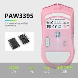 DeLUX M800PRO Wireless Gaming Mouse, Rechargeable Lightweight Computer Mouse, with PAW3395 Sensor 26000DPI, Tri-Mode, Huano Pink Switches, Matt UV Coating (Rose)
