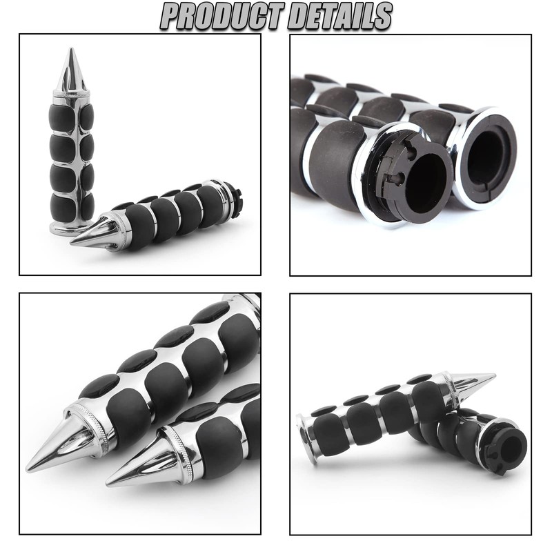 DREAMIZER Universal 1" (25mm) Chrome Spiked Head Motorcycle Hand Grips