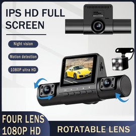 BCUOZ 360° Dash Cam Front and Rear Inside, 4 Channel FHD 4 * 1080P, HD Night Vision Dual-Screen Car Dash Cam with 4 Lenses - Front, Rear, Left & Right Views,  32GB Memory Card 4-Channel Dash Cam with IR Night Vision