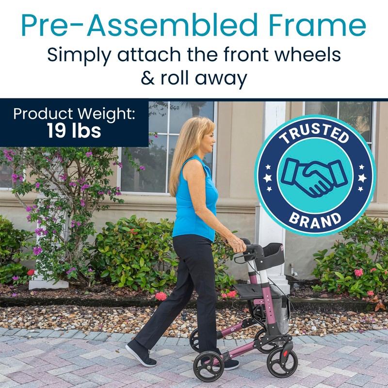 Vive Mobility Rollator Walker - Folding 4 Wheel Medical Rolling