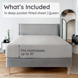 Bambaw 100% Viscose Derived from Bamboo Fitted Sheet Queen Size, Cooling Fitted Sheet Queen Size, 16’’ Pocket Fitted Sheet with Elastic Corner Straps, Queen Size Fitted Sheet Only (Moonlight Gray)