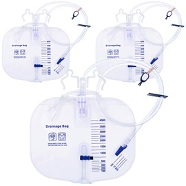4000ml Urinary Drainage Bag, 3 Pack Catheter Bags for Women and Men, Professional High Capacity Urinary Drainage Bags with Anti-Reflux Chamber,50” Drainage Tube, Adjustable Clips & Hanging Hook