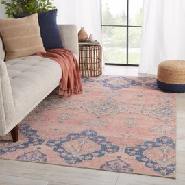 Jaipur Living Machine Washable 5x7 Area Rug, Farmhouse, Light Pink/Blue