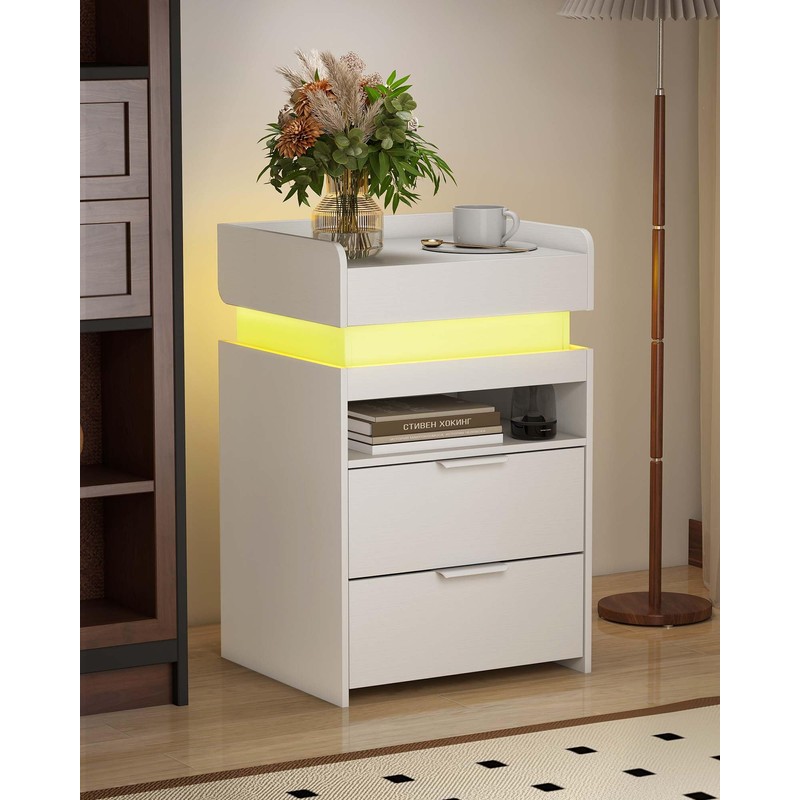 Baoz Nightstand with Gun Drawer, Charging Night Stand with USB
