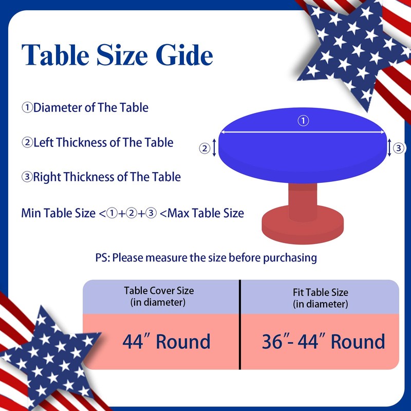 Hiboss 4th of July Tablecloth Round 44 Inch, Memorial Day