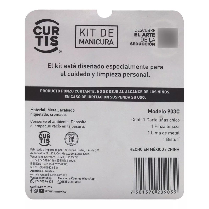 Curtis 4 Piezas, Corta Uñas, Pinza, Lima, Bisturí