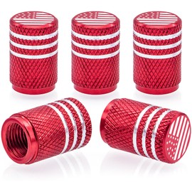 MEAJOO 5PCS USA Flag Tire Valve Stem Caps, Premium Alloy Wheel Valve Covers, Corrosion Resistant Leak-Proof, Universal for Cars, SUVs, Bike, Bicycles,Trucks and Motorcycles (Red)