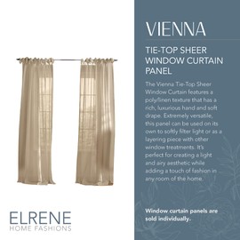 Elrene Home Fashions Vienna Tie-Top Sheer Window Curtain Panel, 52" X 84" (1), Flax