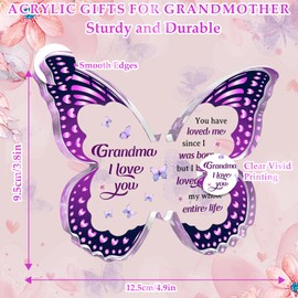 elook Gifts for Grandma, Beautiful Butterfly Acrylic Plaque Best Grandma Birthday Gift from Grandchildren, Granny Gifts on Her Birthday Mothers Day Christmas Valentines - Purple
