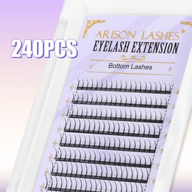 Arison Lashes Bottom Fairy Lash Extension 240 Pcs 0.07mm Thickness Lower D Curl 4-7mm Mixed Under Eyelashes (Fairy Bottom Lashes 0.07-D-4-7mm)